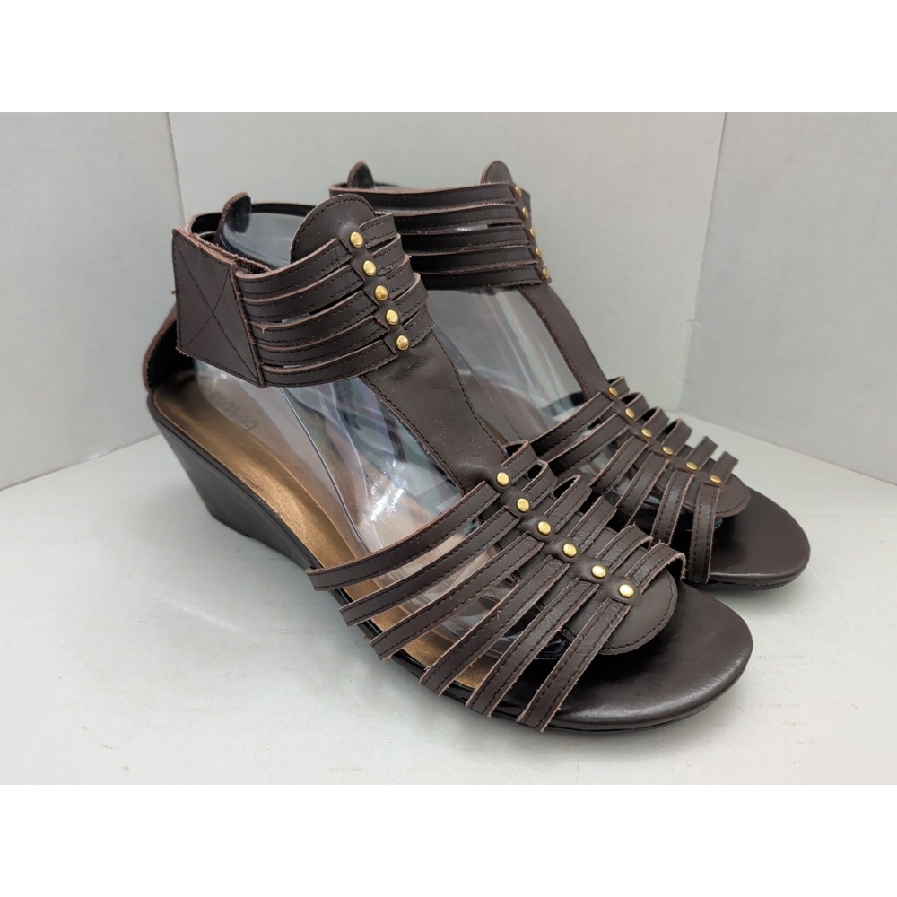 Kaya Shana Strappy Studded Wedge Brown Leather Gladiator Women's Sandals Sz 10 M
